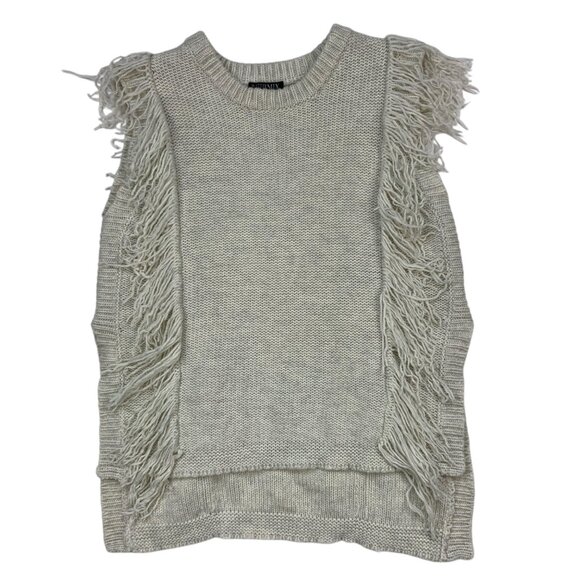 Intermix Fringe Sweater Vest P XS Cream Wool Cashmere Sleeveless Crewneck Fall - Picture 13 of 13